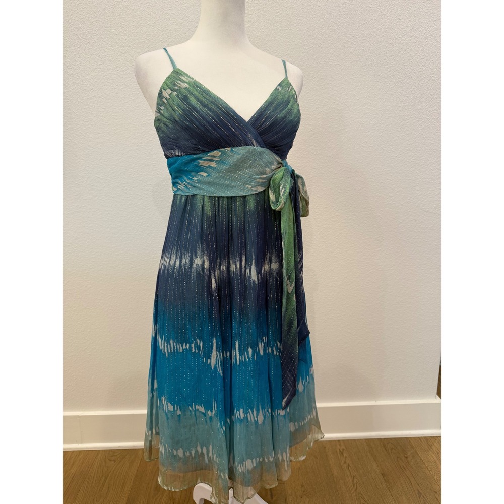 BCBGMAXAZRIA Sleeveless Flowy Silk Dress 4 Blue Green Ombre‎ Knee Length Prom